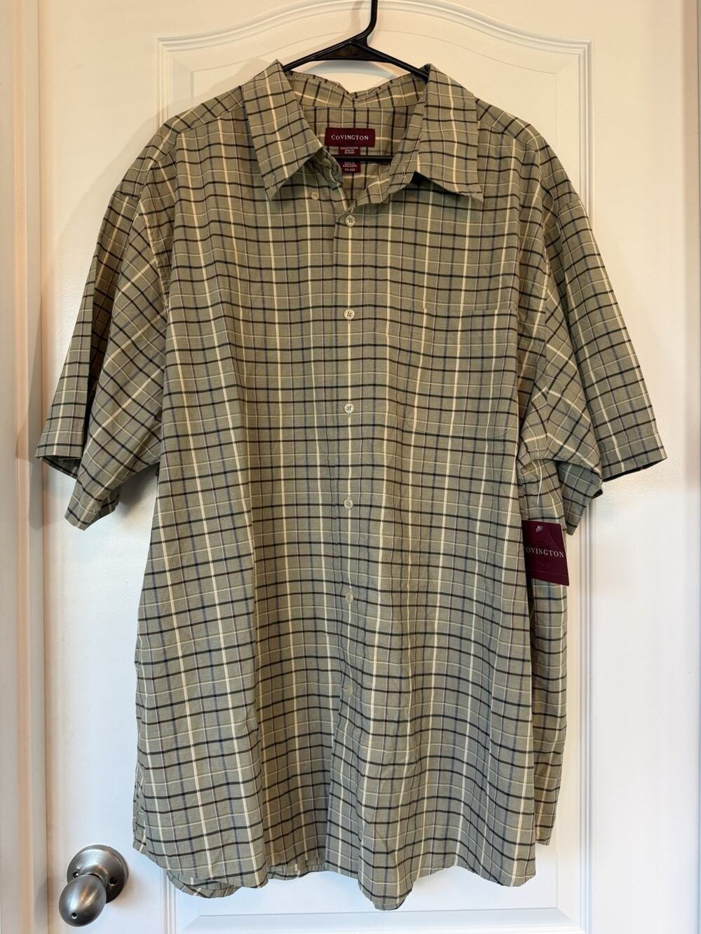 Covington Regular Fit XXL Plaid Short Sleeve Button-Up Cotton Shirt